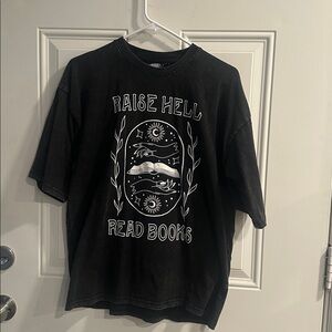 Raise Hell Read Books Graphic Tee - Black & White book babe designs medium